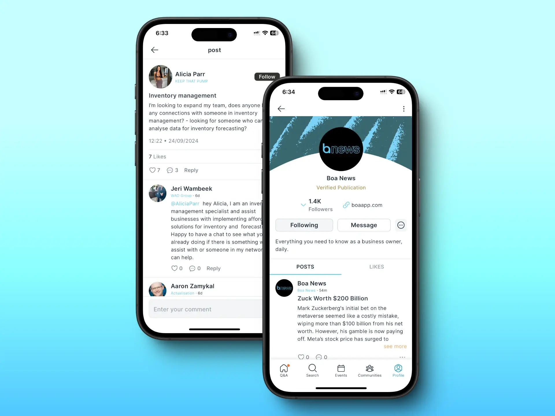 BOA social networking and profiles