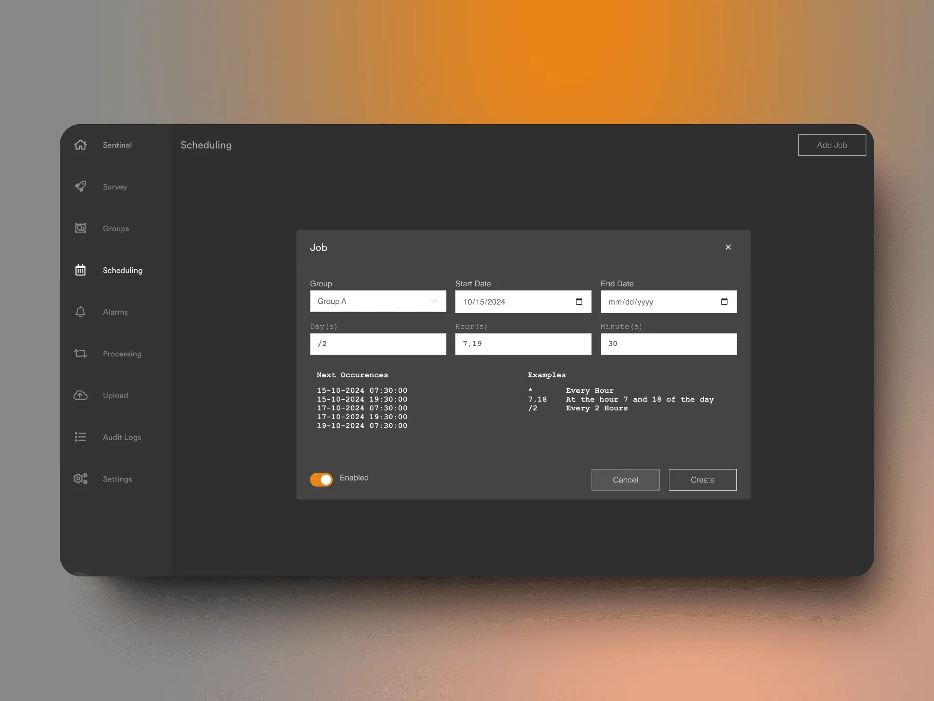 Sentinel interface showing configuration of multiple Total Station surveys