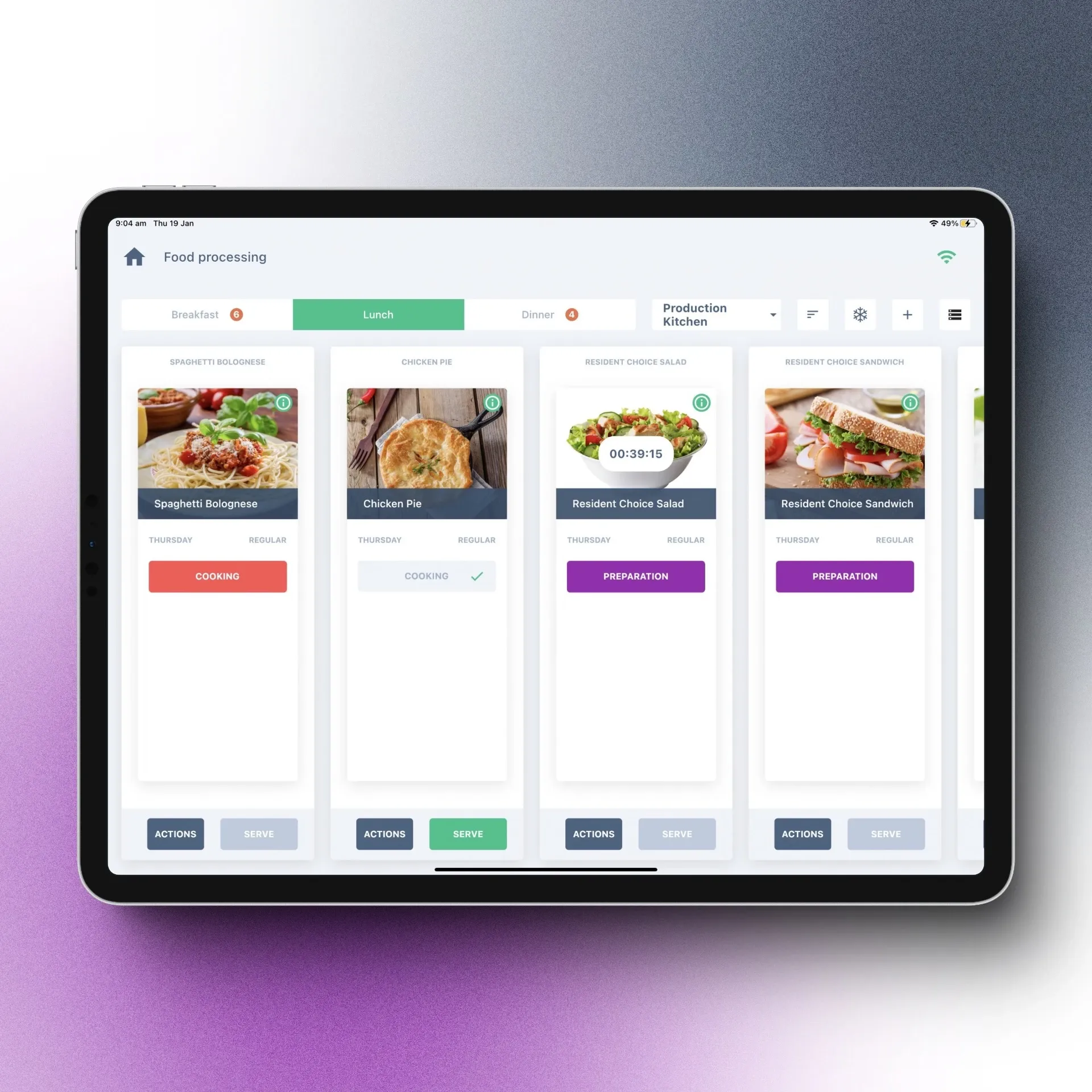 Interface de contrôle cuisine iPad SimpleFood